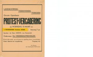 G10 Doesburgse Marktvereniging Openbare protestvergadering, spreker H. Geurts (Barneveld) over “De Crisismaatregelen” Woensdag 13 maart Verenigingsgebouw en Café Verhey, Markt, Doesburg