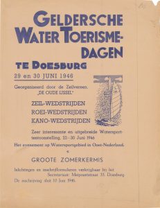 E37 Zeilvereniging De Oude IJssel Gelderse watertoerisme dagen met wedstrijden, tentoonstelling en zomerkermis 29 en 30 juni 1946 Doesburg