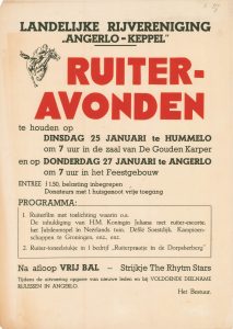 B27 Landelijke Rijvereniging Angerlo-Keppel Ruiteravonden, na afloop bal Dinsdag 25 januari, De Gouden Karper te Hummelo Donderdag 27 januari, Feestgebouw te Angerlo